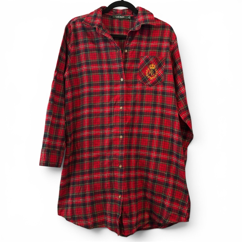 Ralph Lauren Red Plaid Button-Up Nightgown
